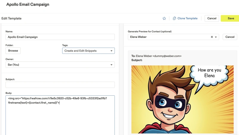 Apollo.io console with personalization