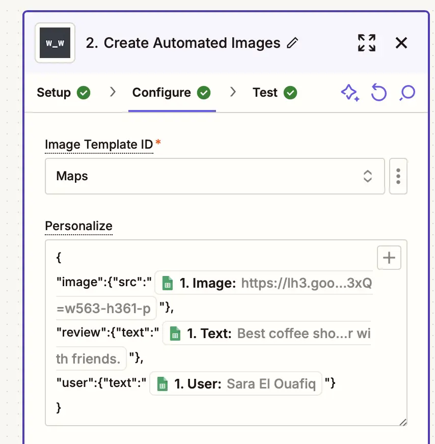 configure the dynamic image properties
