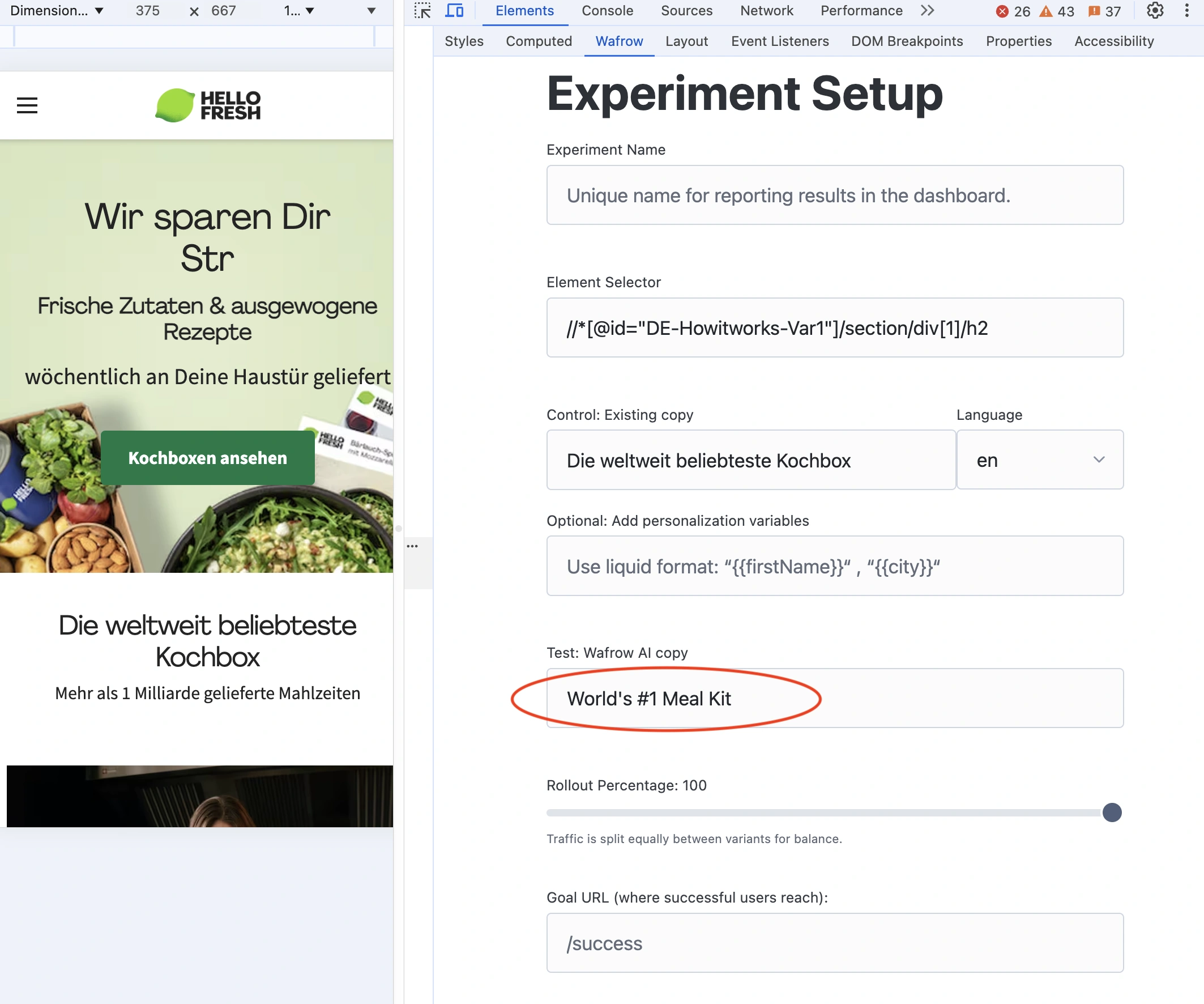 Screengrab of Wafrow showing translation of Hellofresh